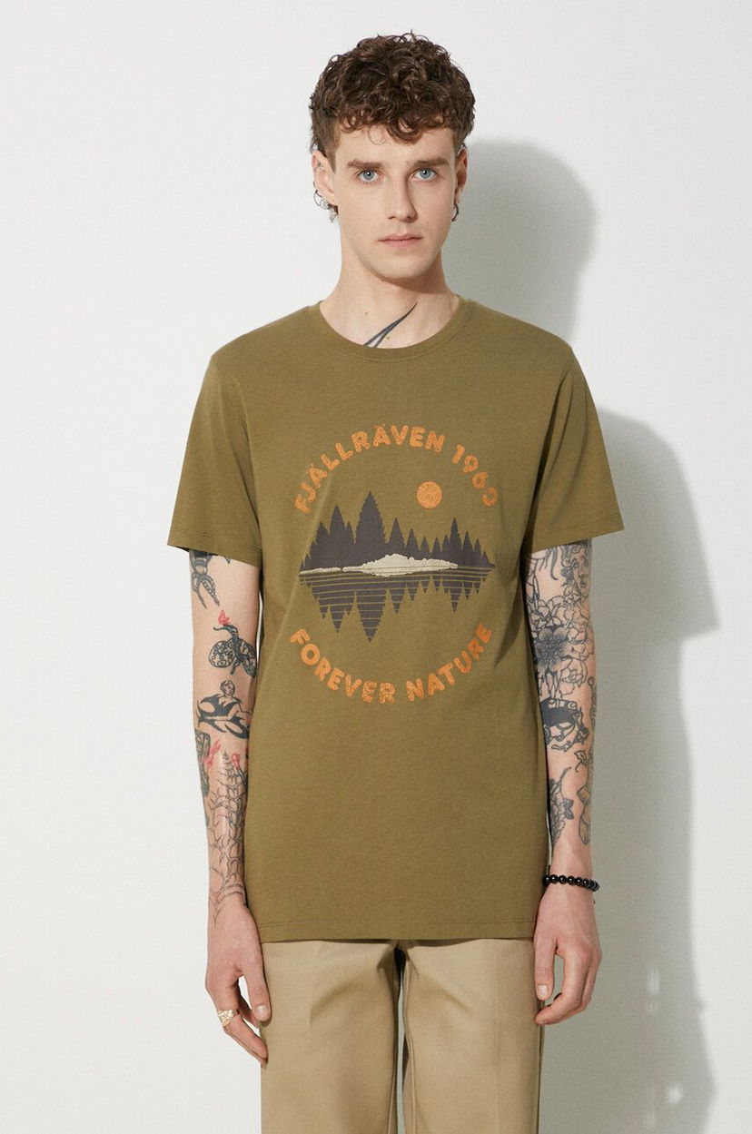 Тениска FJÄLLRÄVEN T-Shirt With Print Зелено | F87045