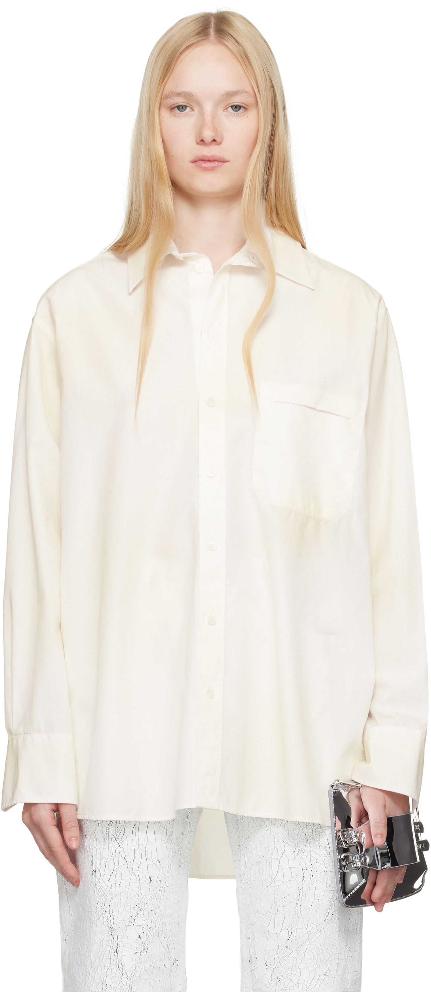 Риза Maison Margiela MM6 Maison Margiela Cotton Poplin Long Sleeve Shirt Бяло | S62DT0035 M35458, 0