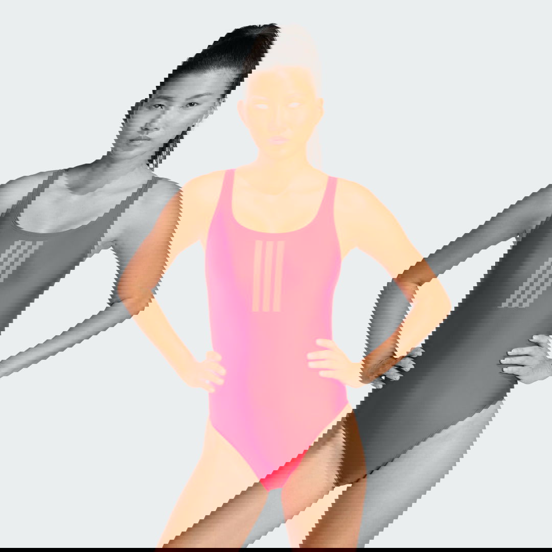 Бански adidas Performance 3-Stripes V-Back One-Piece Swimsuit Червено | JG5817, 0