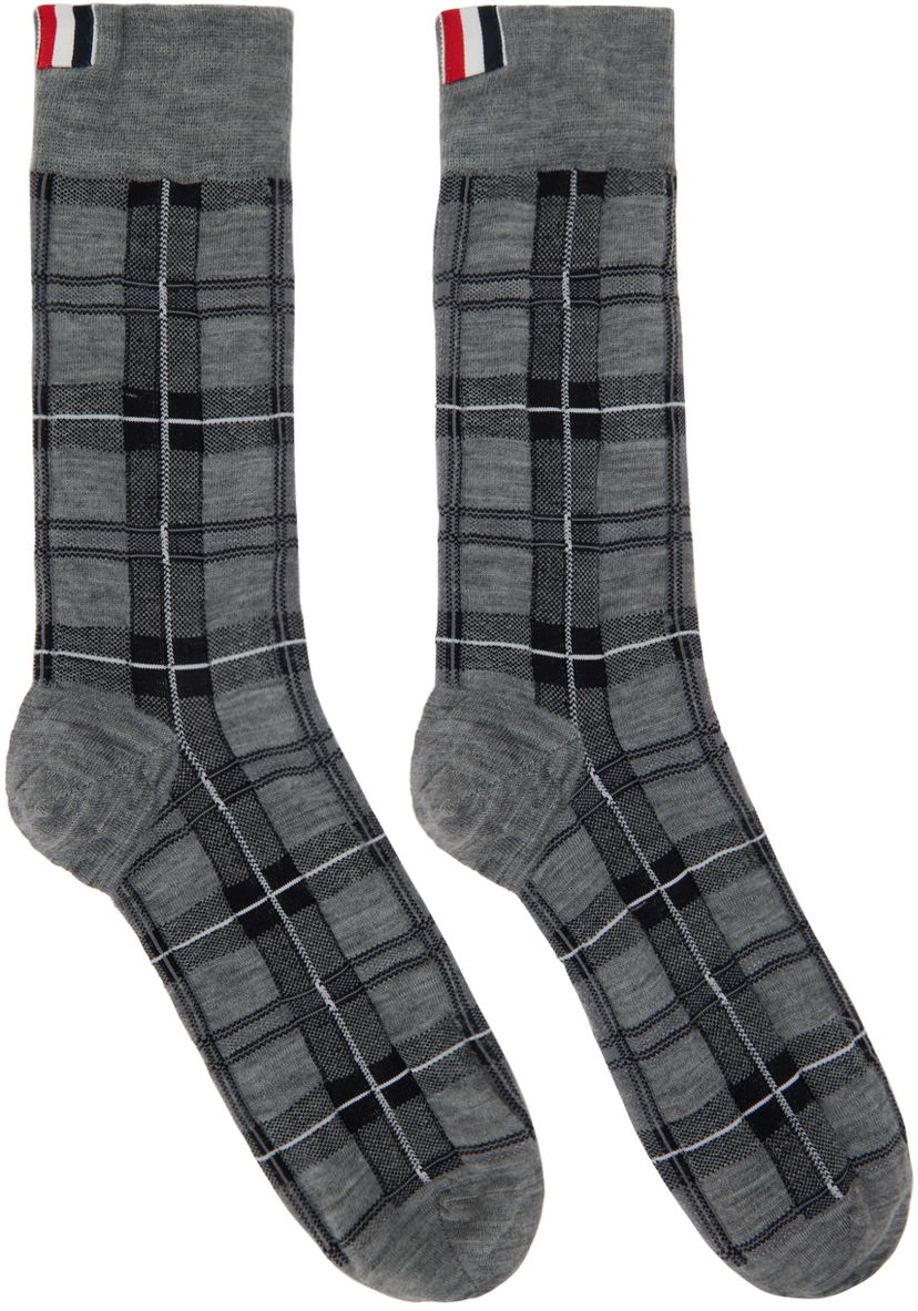 Чорапи Thom Browne Tartan Socks Сиво | MAS132A-Y1027