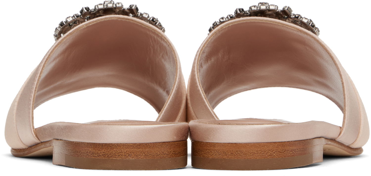 Аксесоари Manolo Blahnik Manolo Blahnik Martamod Satin Slide Sandals with Crystal Embellishment Розово | 218-0049, 1