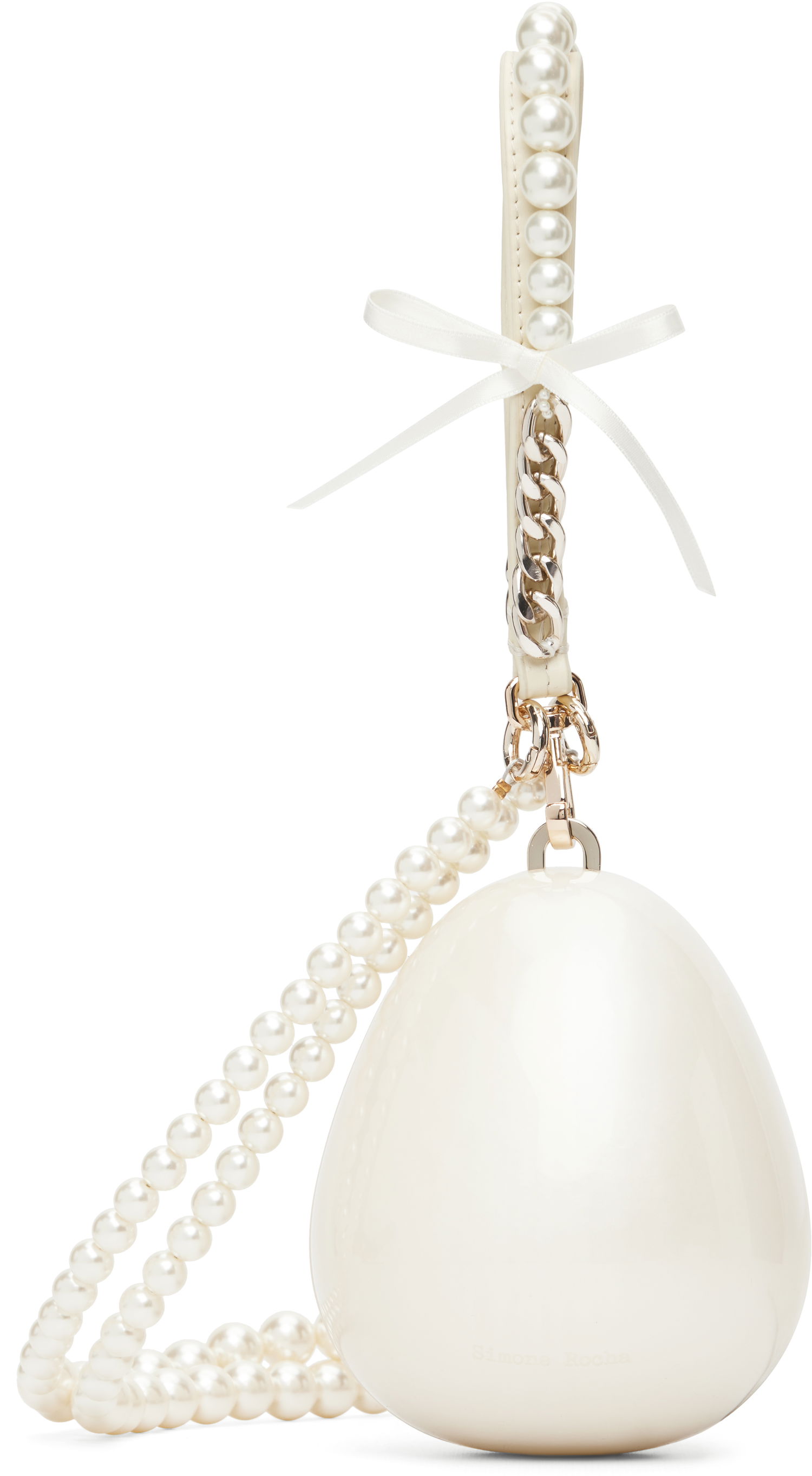Дамска чанта Simone Rocha Simone Rocha Pearl & Chain Strap Pearl Egg Bag Бяло | BAG110ECBOW 0773, 0