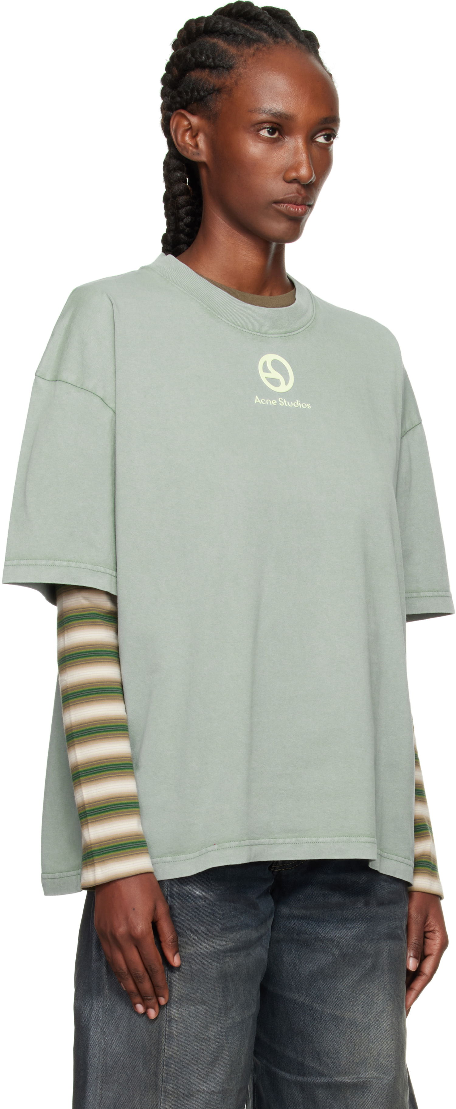 Тениска Acne Studios Acne Studios Logo T-Shirt Зелено | CL0360-, 1