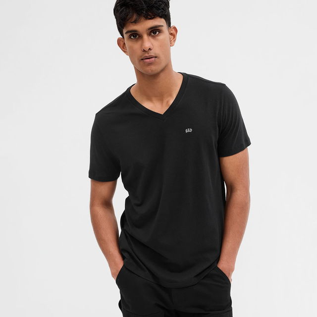 Micro Logo Vee Neck Tee True Black V2 2