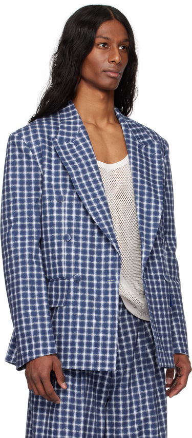 Яке ERL ERL Check Double-Breasted Blazer Синьо | ERL10J038, 1