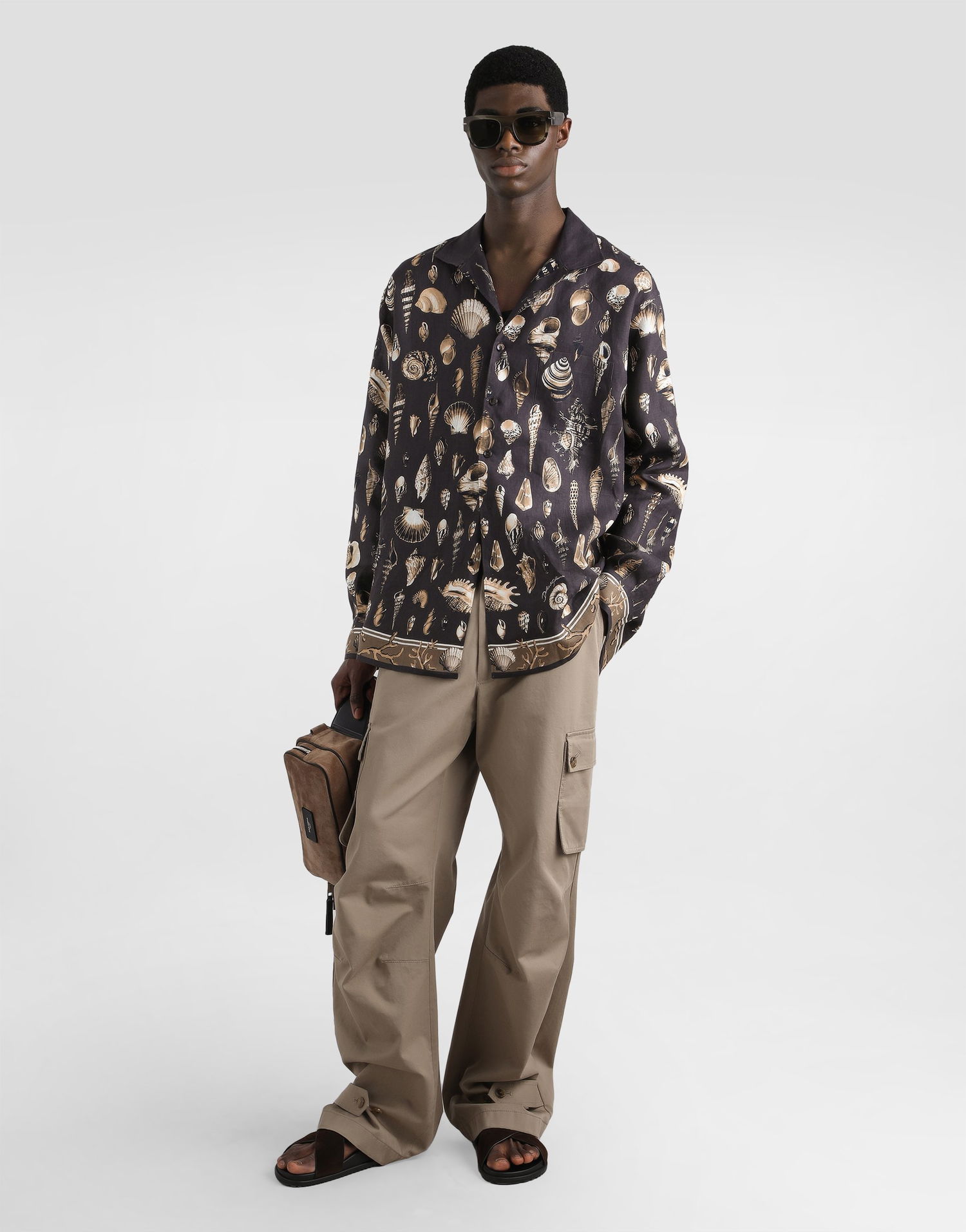 Риза Dolce & Gabbana Dolce & Gabbana Oversized Linen Canvas Shell-Print Shirt Черно | G5NK0TFP4NSHM5PI, 1