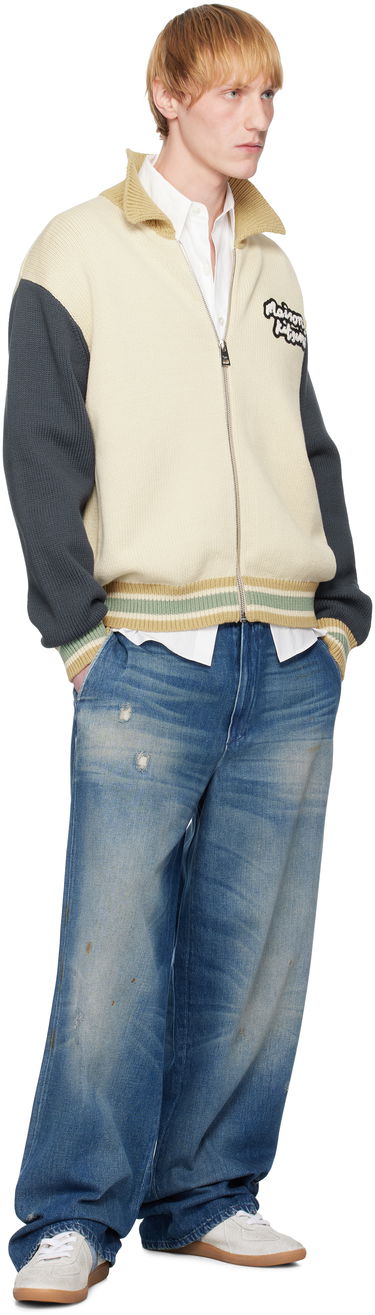 Пуловер MAISON KITSUNÉ Maison Kitsuné Knitted College Bomber Jacket Бежово | OM02131KT1139, 3