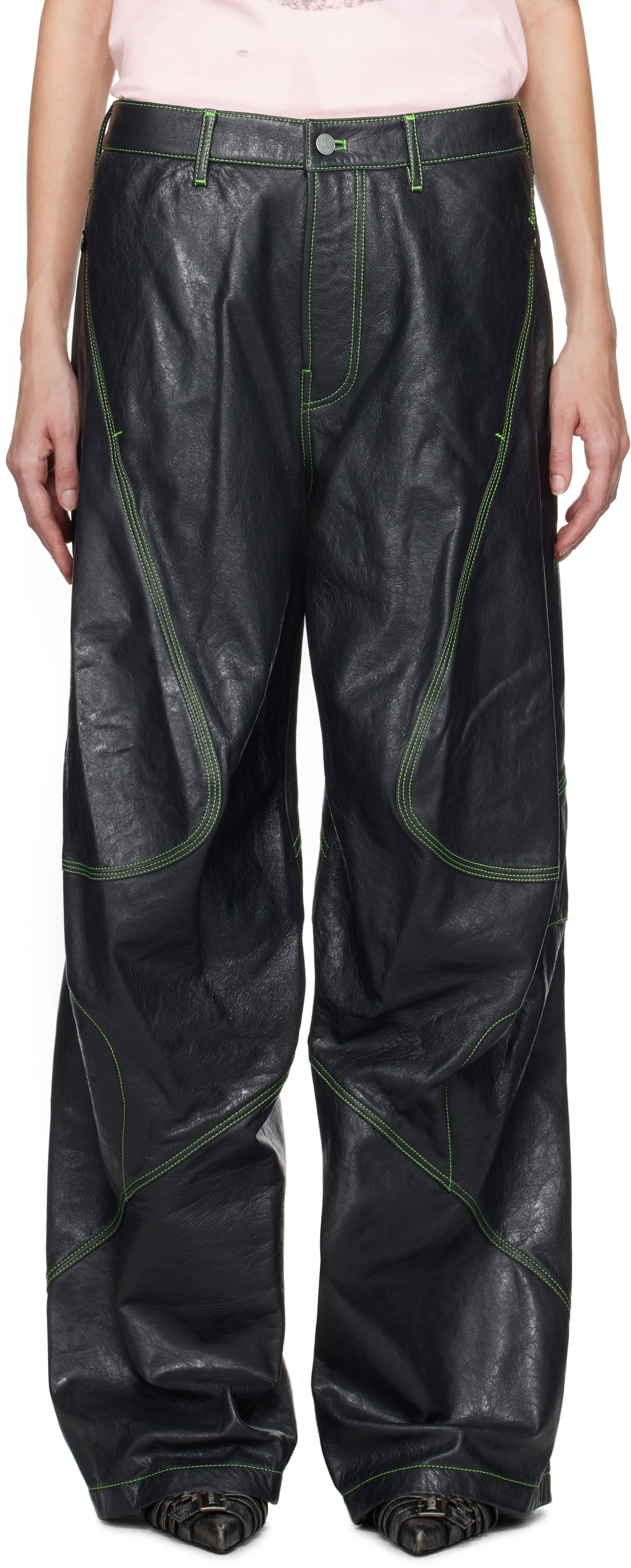 Панталони Acne Studios Embroidered Leather Pants Черно | BK0648-, 0