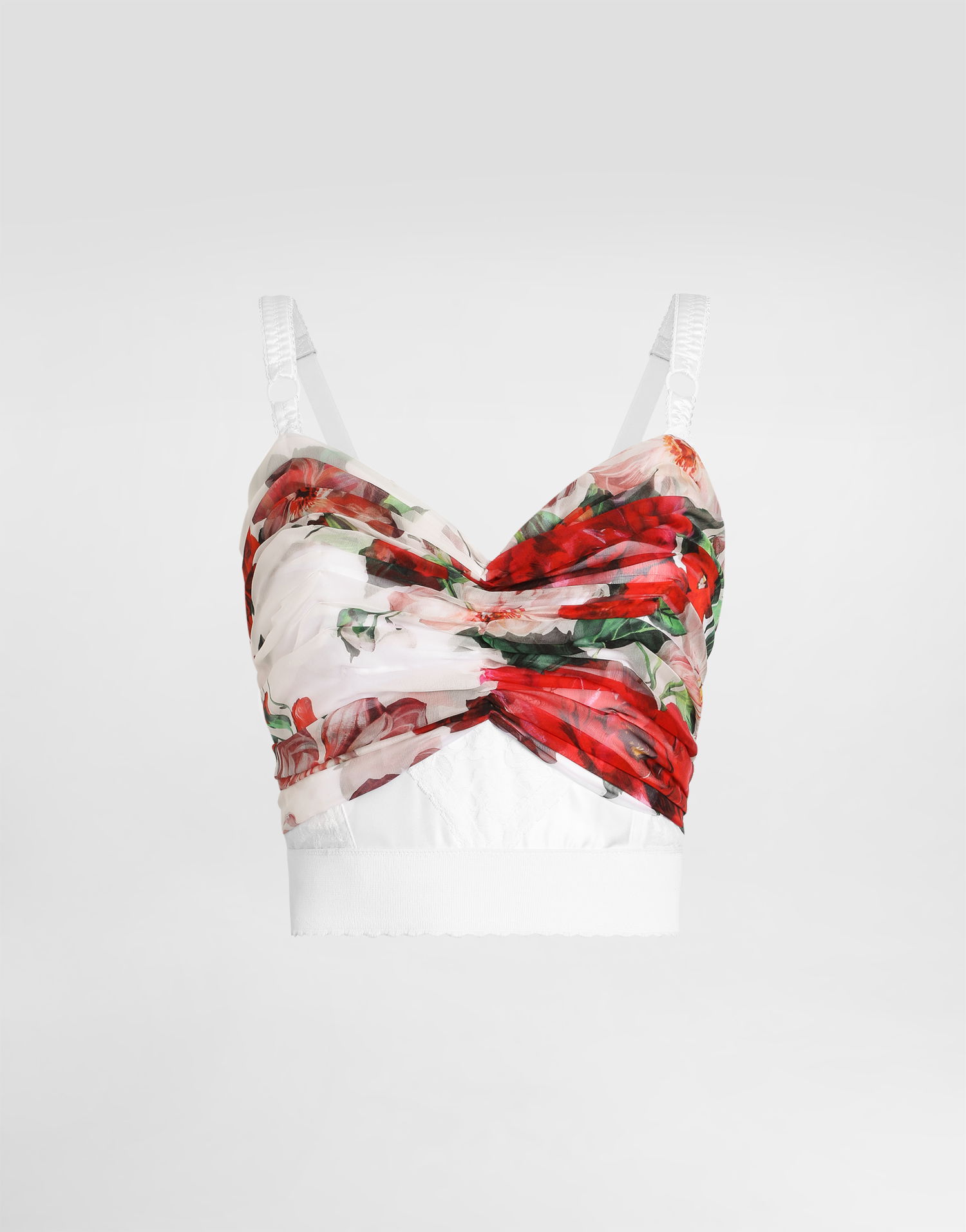 Съкратен топ Dolce & Gabbana Dolce & Gabbana Rose-Print Marquisette and Chiffon Corset Top Бяло | F7AX5TIS1Y6HA5PD, 0