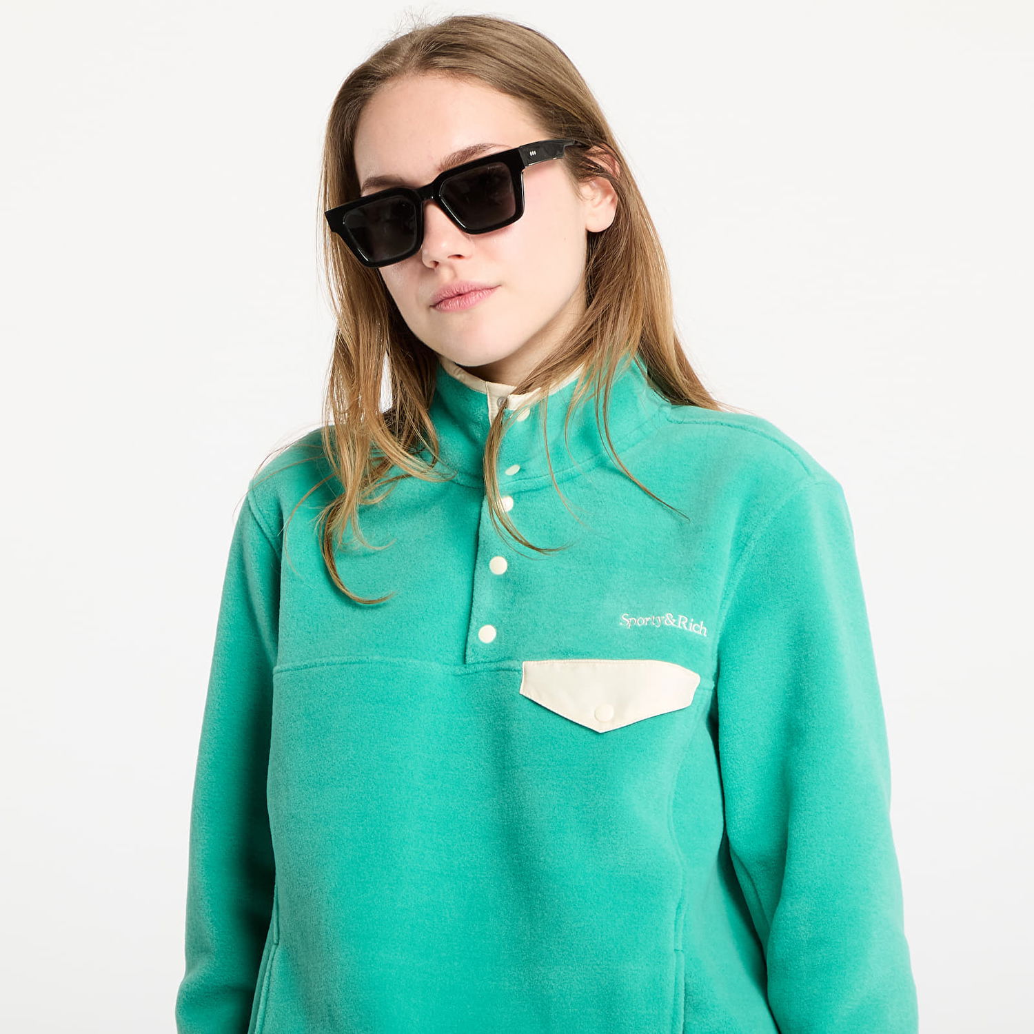Пуловер Sporty & Rich Sporty & Rich Serif Logo Polar Fleece Sweatshirt Зелено | JA047514300GR37, 1