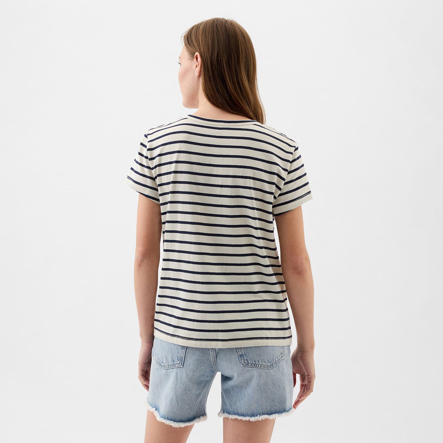 Тениска GAP Logo Slub Tee White Black Stripe Сиво | 871061-00, 1