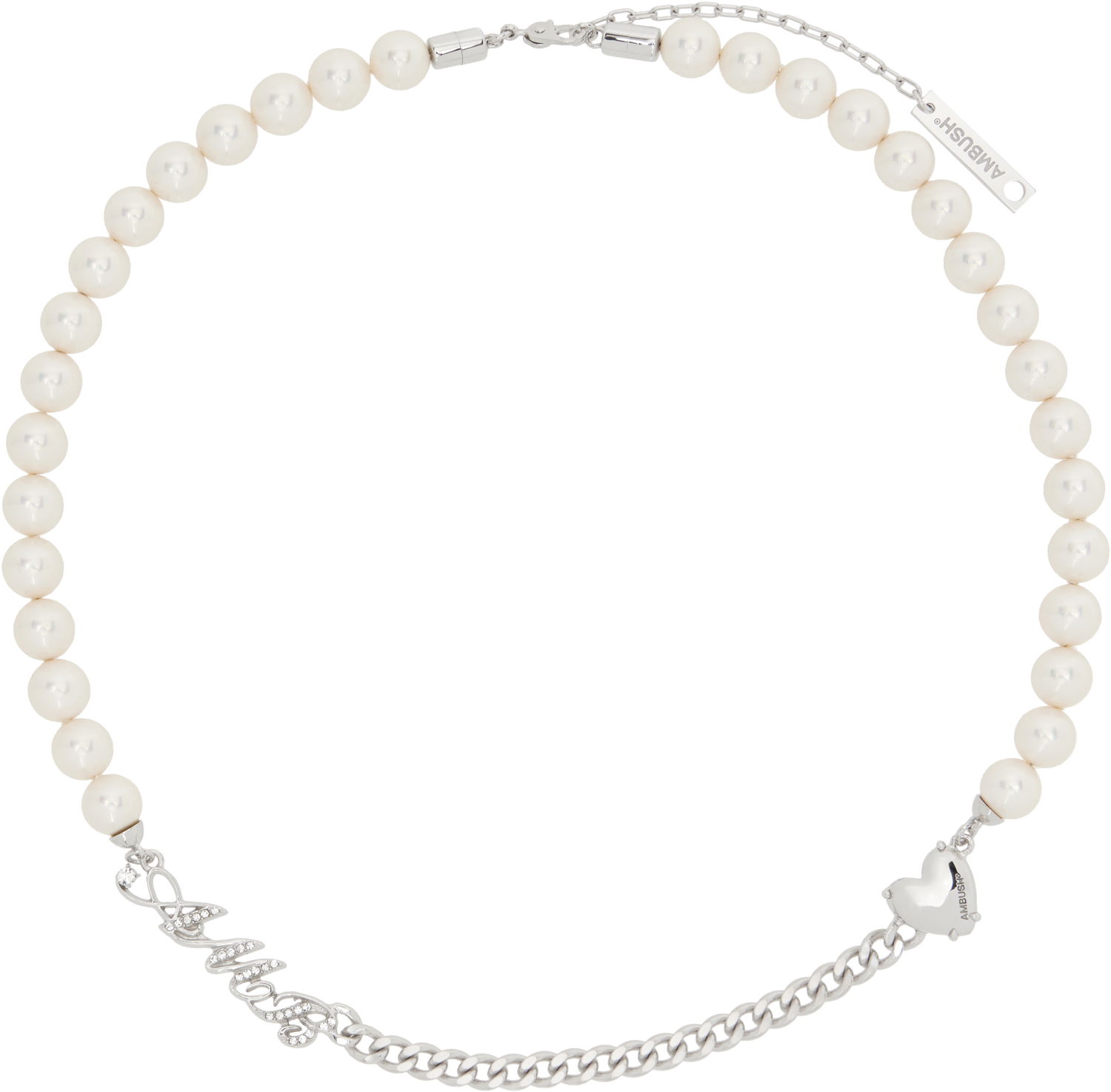 Колие Ambush AMBUSH Pearl and Chain Mix Necklace Бяло | BWOB007F24SIL0017200, 0