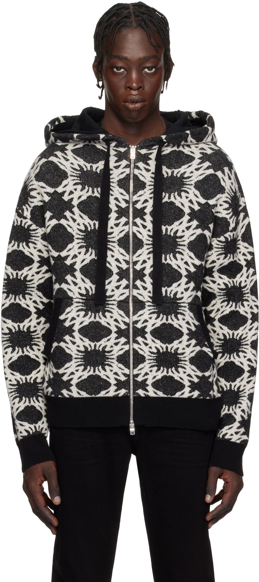 Суитчър AMIRI Geometric-Print Knit Zip-Up Hoodie Черно | AMKNHD1011