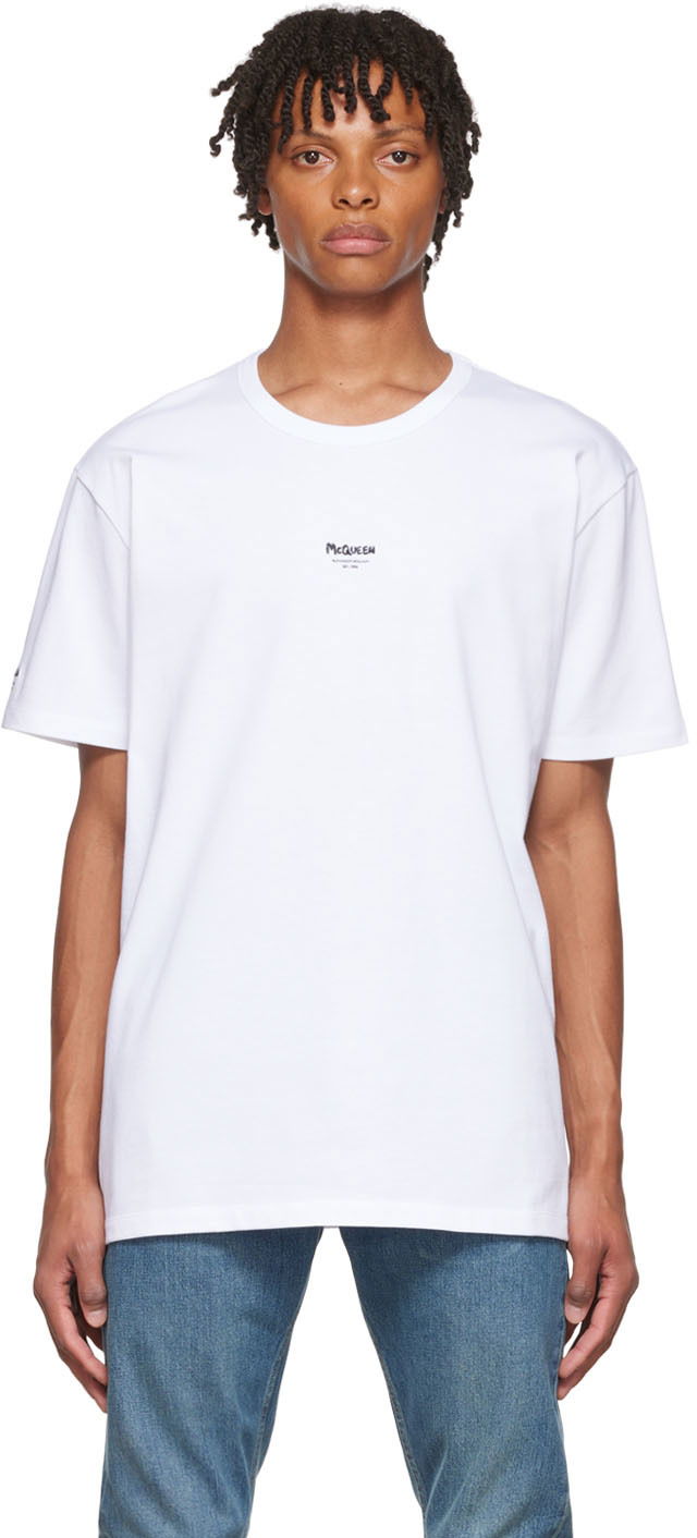 Тениска Alexander McQueen Alexander McQueen Graffiti T-Shirt Бяло | 704989QTX91