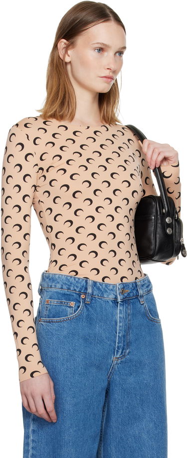 Тениска Marine Serre Marine Serre Recycled Moon Jersey Second Skin Long Sleeve Crewneck T-shirt Бежово | WTS006A CJER0001, 1