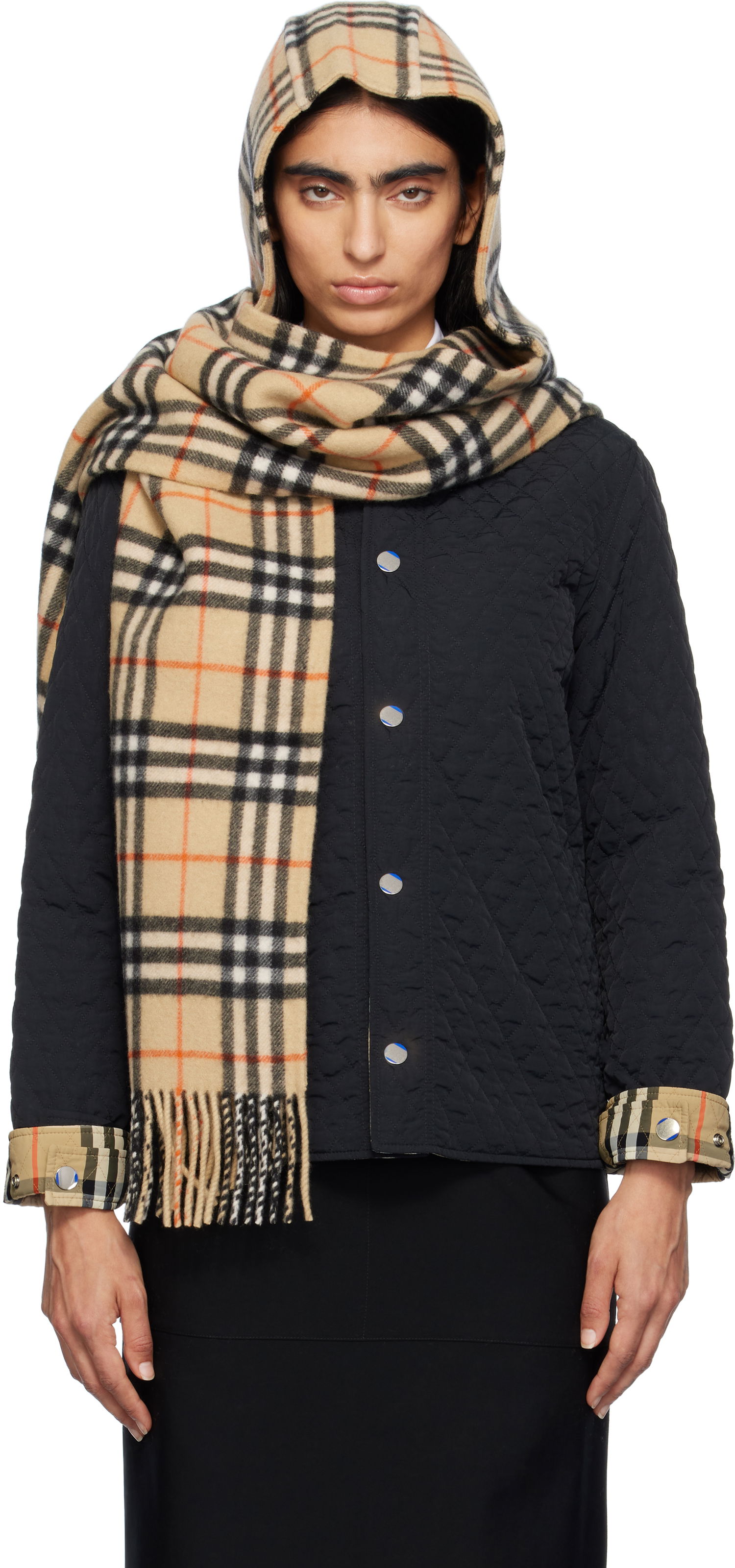 Шал Burberry Cashmere Hooded Scarf Бежово | 8097492, 0