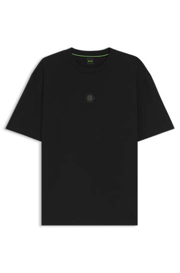 Тениска BOSS Cotton-jersey T-shirt with Double B monogram Черно | 50544316