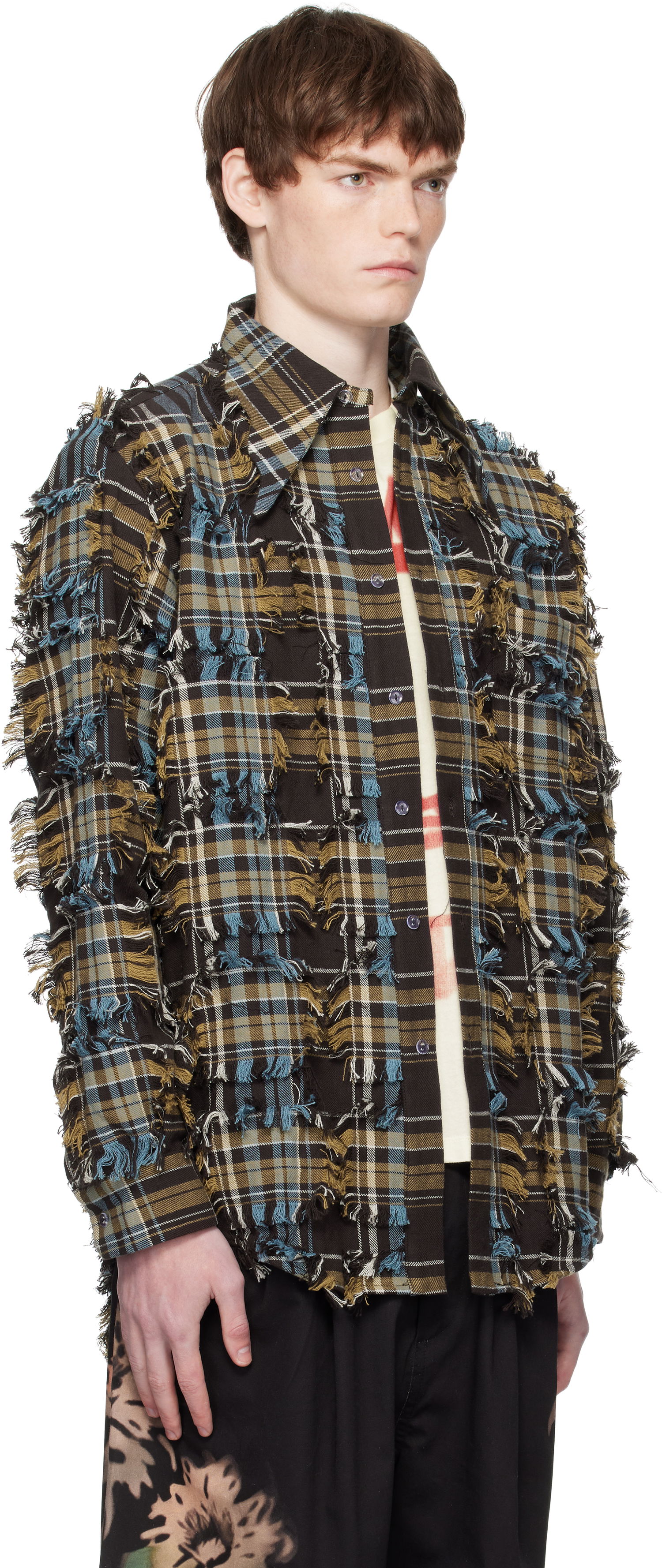 Риза Collina Strada Collina Strada Frayed Plaid Button-Up Shirt Кафяво | XX3063-B, 1