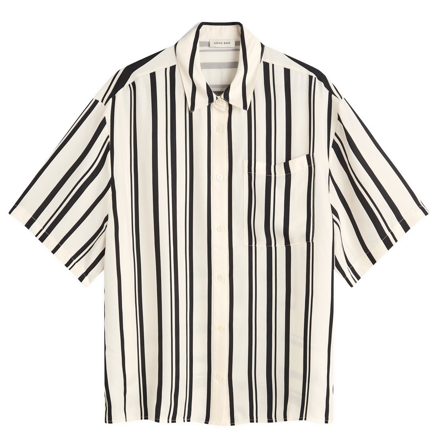 Риза Anine Bing Anine Bing Coco Short Sleeve Stripe Shirt, Size Large Многоцветен | A-07-11268-MTL95, 0