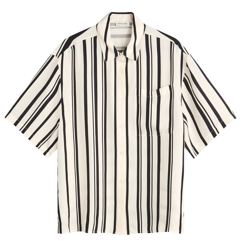 Риза Anine Bing Anine Bing Coco Short Sleeve Stripe Shirt, Size Large Многоцветен | A-07-11268-MTL95