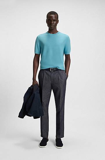 Тениска BOSS BOSS Mixed Structure Knit Sweater Тюркоазено | 50543161, 1