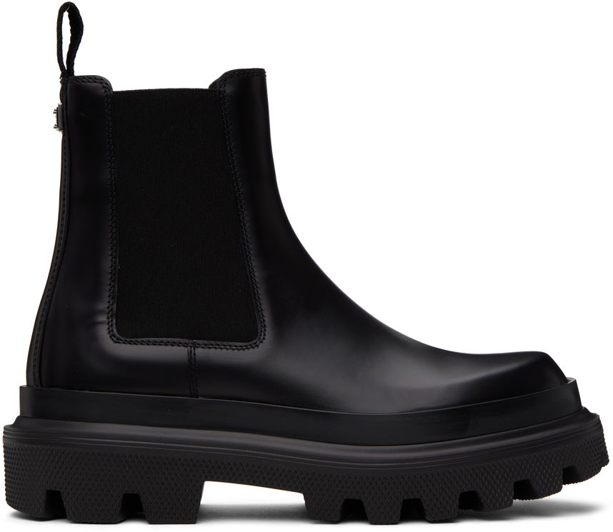 Кецове и обувки Dolce & Gabbana Black Pull-Loop Chelsea Boots Черно | A60565AB640, 0