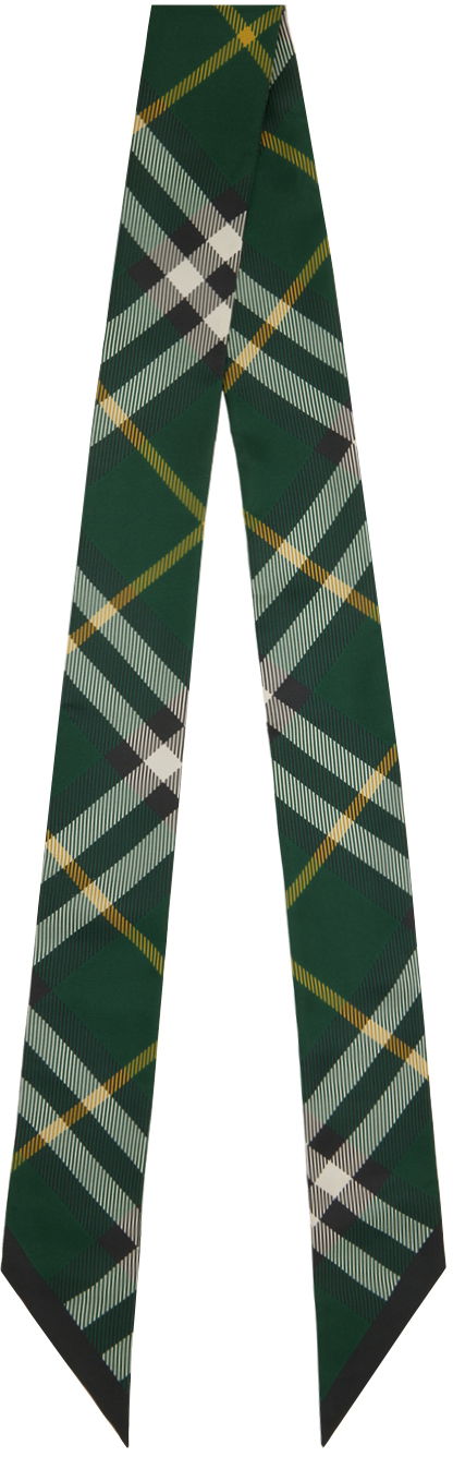Шал Burberry Skinny Check Silk Scarf Зелено | 8083298, 0