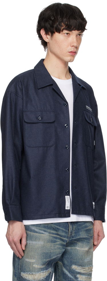 Риза Neighborhood Neighborhood Wool Open Collar Shirt Синьо | 242BENH-SHM03, 1