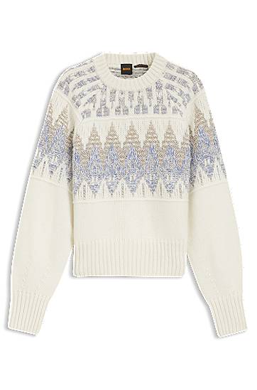 Пуловер BOSS Crewneck Wool-blend Sweater with Geometric Jacquard Pattern Многоцветен | 50551269, 0