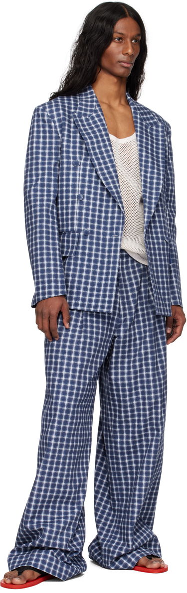 Панталони ERL ERL Check Pleated Tailored Trousers Синьо | ERL10P038, 3