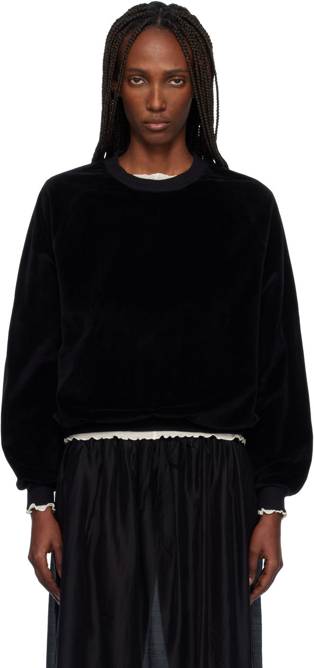 Velvet Raglan Sweatshirt with Ruffle Trim