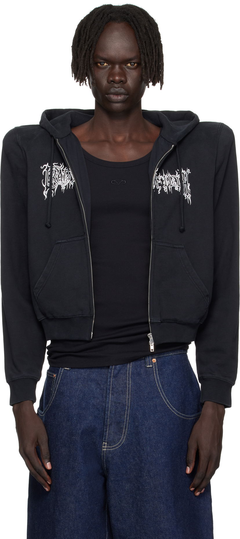 Суитчър VETEMENTS Vetements Cradle of Filth Logo Extreme Shoulder Zip-Up Hoodie Черно | UCF76ZU170B