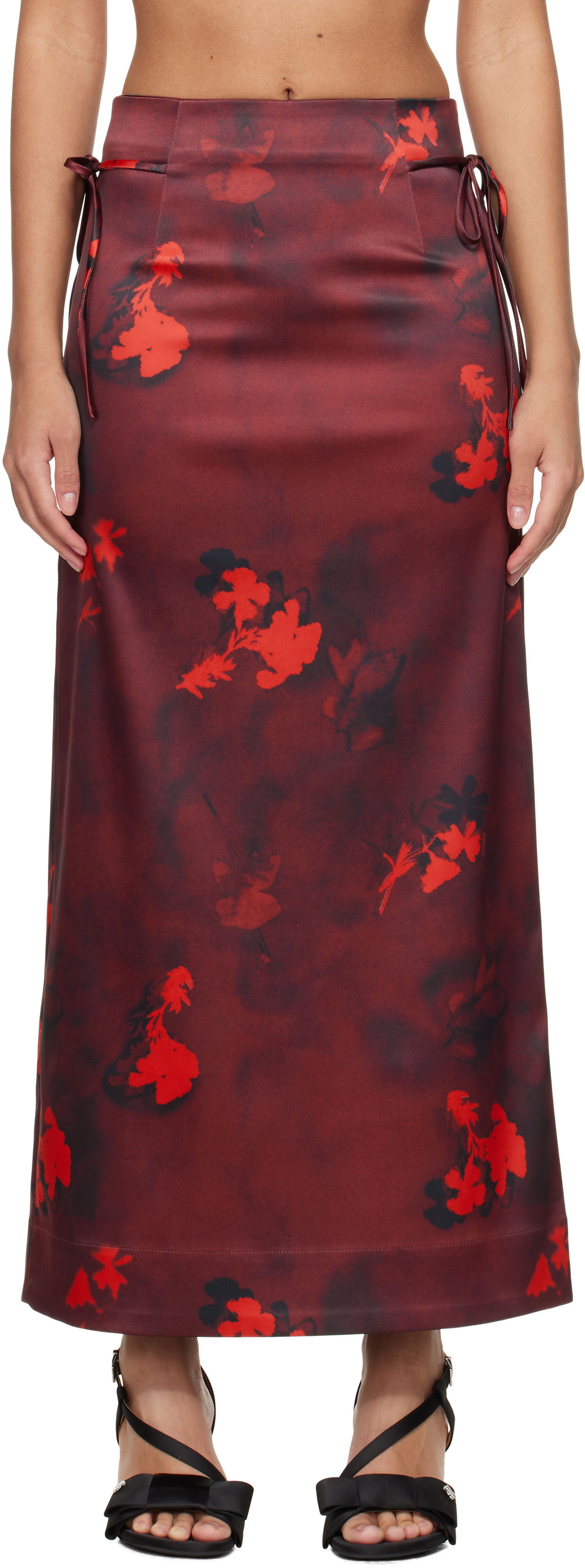 Пола GANNI Ganni Printed Satin Maxi Skirt Червено | W0012, 0