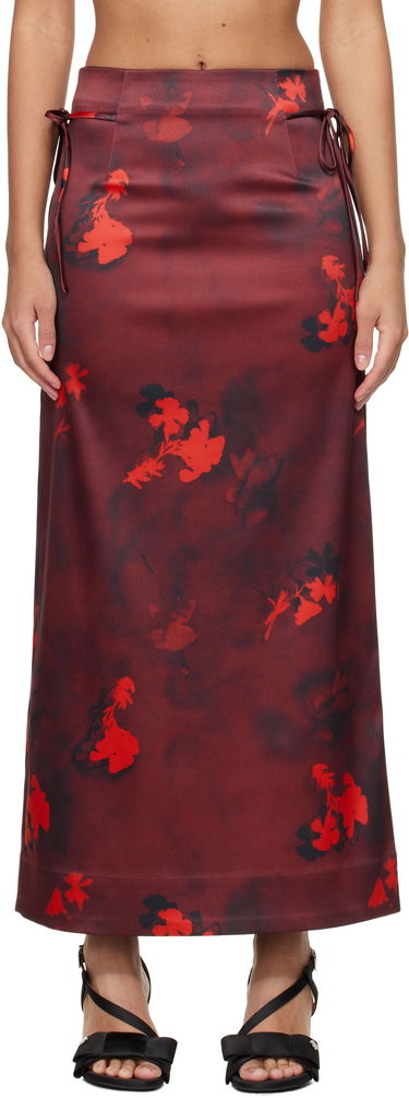 Пола GANNI Ganni Printed Satin Maxi Skirt Червено | W0012, 0
