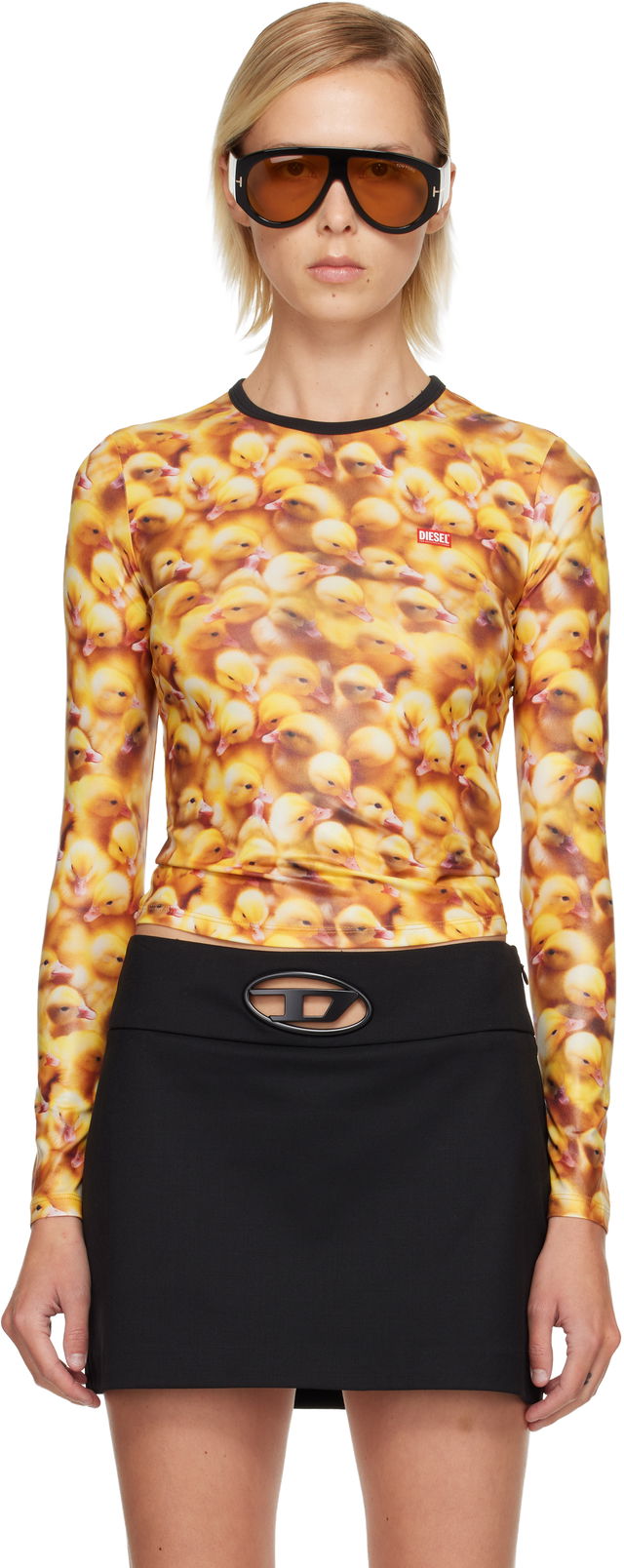 All-Over Duckling Print Crewneck Long Sleeve Top
