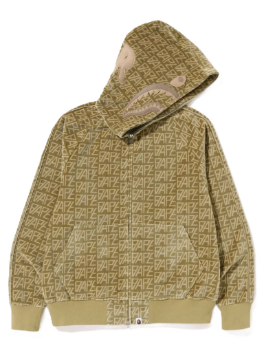 Суитчър BAPE Logo Monogram Velour Shark Full Zip Hoodie Бежово | 1J30-115-010