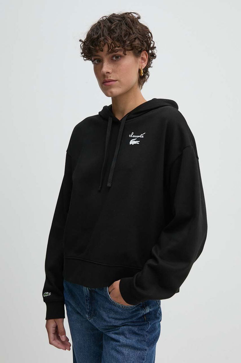 Суитчър Lacoste Cropped Hoodie With Logo Print Черно | SF2649