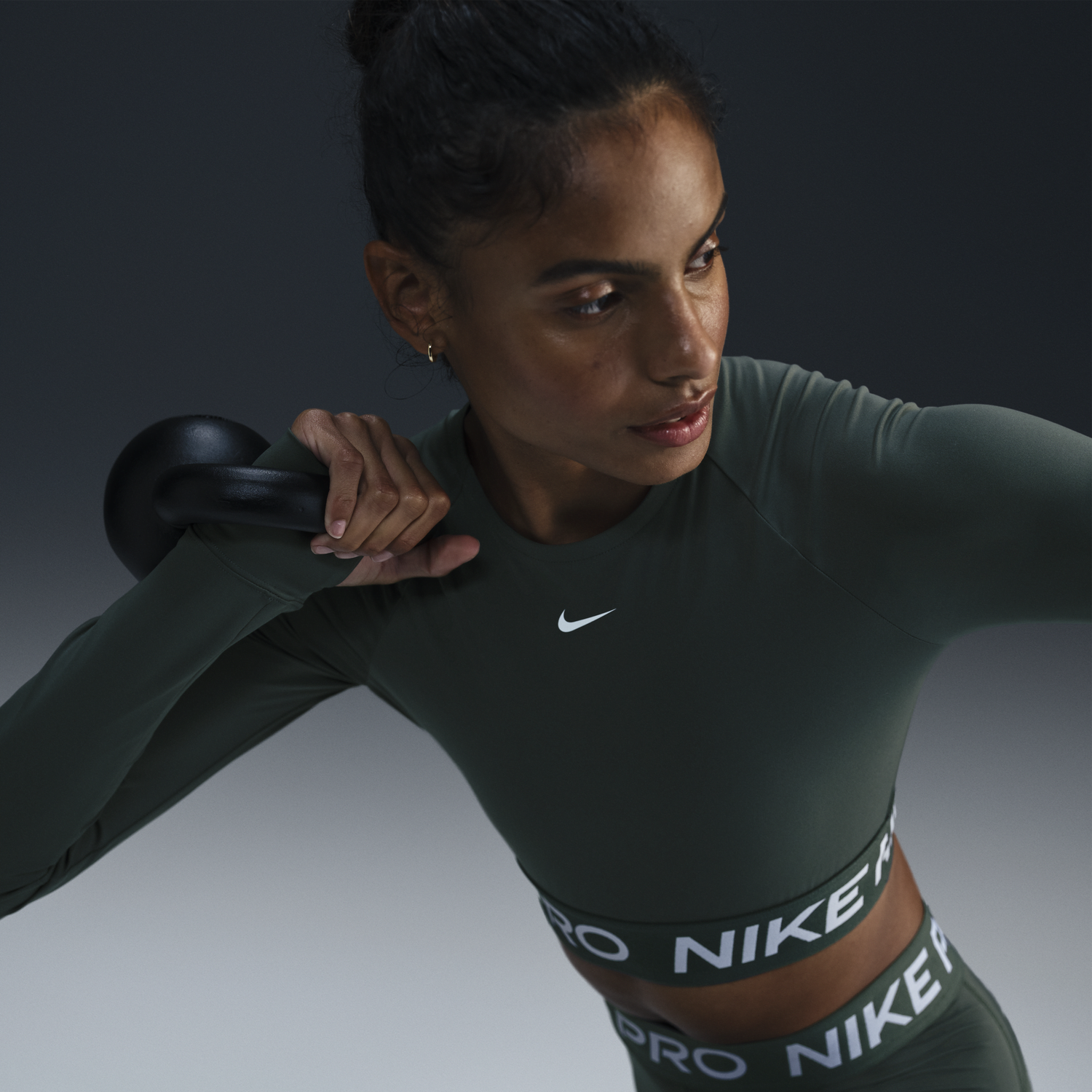 Съкратен топ Nike Pro Dri-FIT Long Sleeve Crop Top Зелено | FV5484-338, 1