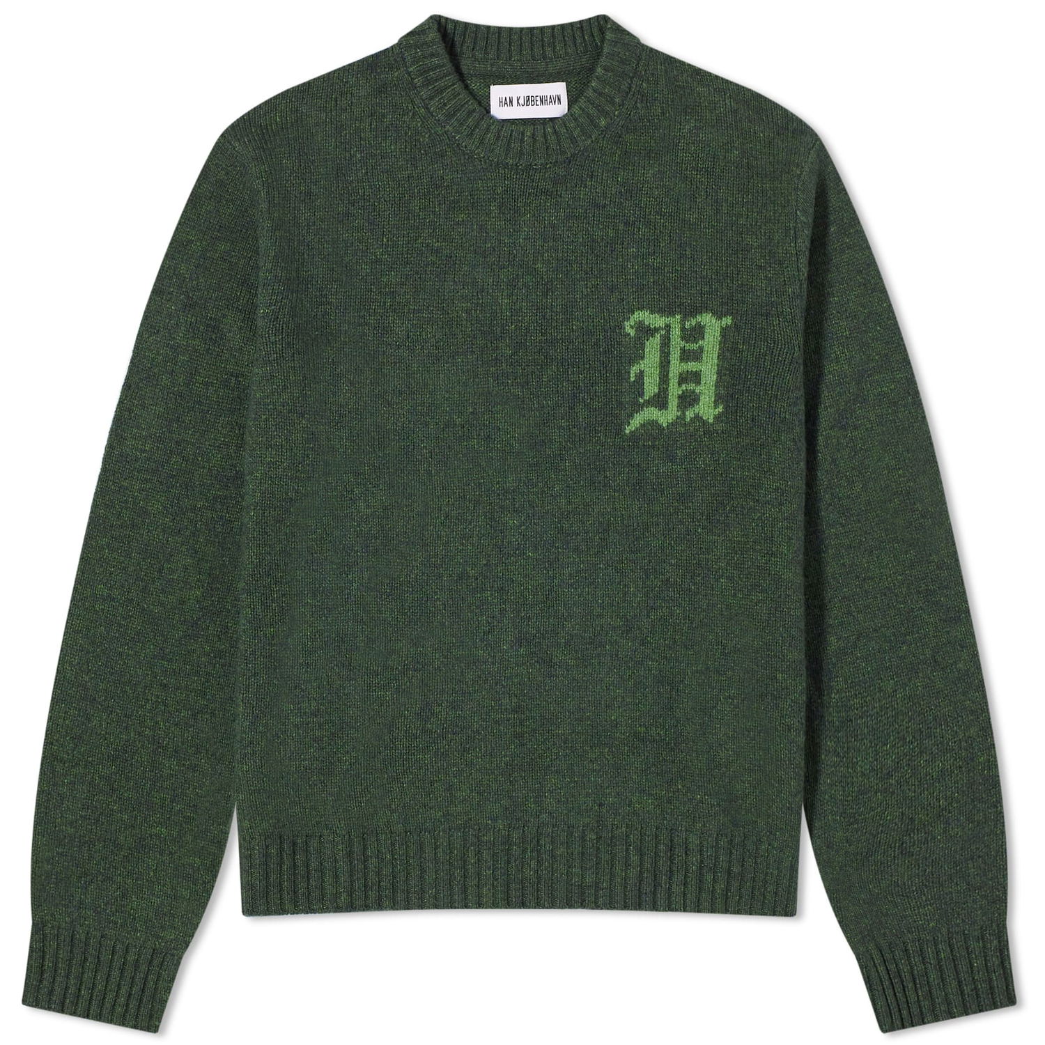 Пуловер Han Kjøbenhavn Intarsia Logo Knit Sweater Зелено | M-133042-GRY, 1