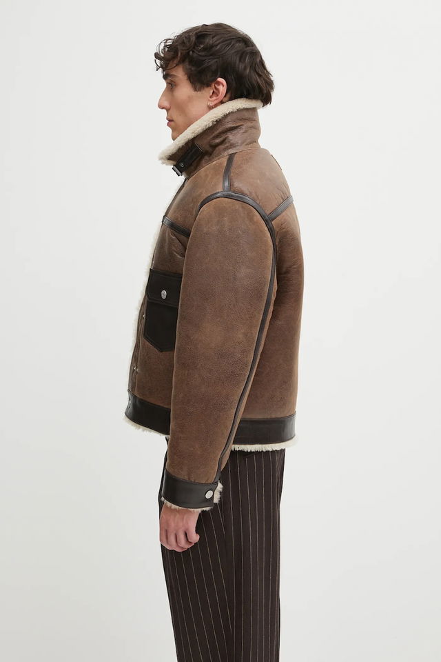 Winter Shearling Trucker Leather Jacket