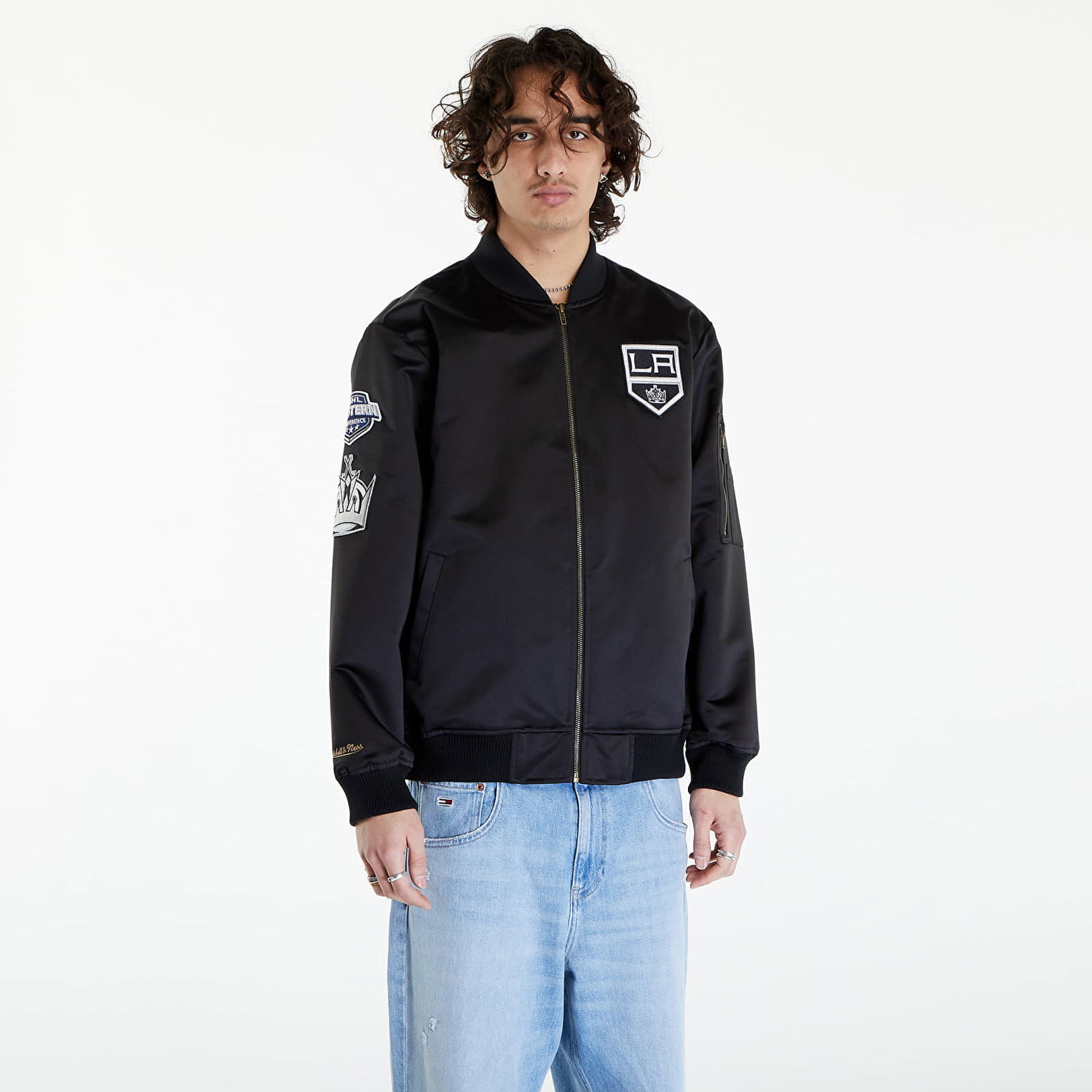 Яке бомбър Mitchell & Ness NHL Lightweight Satin Bomber Current Logo Kings Black Черно | SJKT7154-LAKYYPPPBLCK, 0