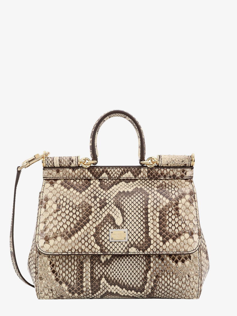 Дамска чанта Dolce & Gabbana Sicily Snakeskin Patterned Handbag Бежово | BB6003A211180200