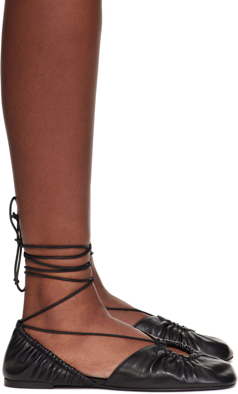Кецове и обувки LANVIN Lanvin Mesure Lace-Up Leather Ballerina Flats Черно | FW-SAMS0W-NAPA-E25