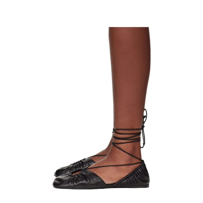 Кецове и обувки LANVIN Lanvin Mesure Lace-Up Leather Ballerina Flats Черно | FW-SAMS0W-NAPA-E25