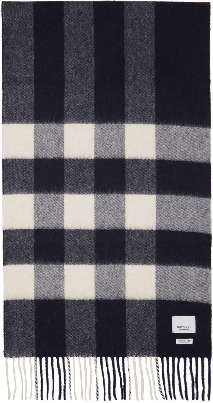 Шал Burberry Check Scarf Navy & White Тъмно синьо | 8015553, 0