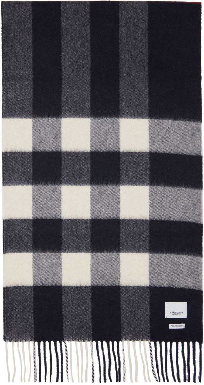 Шал Burberry Check Scarf Navy & White Тъмно синьо | 8015553