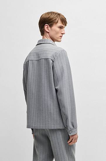 Риза BOSS Relaxed Fit Pinstripe Overshirt with Script Logo Сиво | 50534987, 1