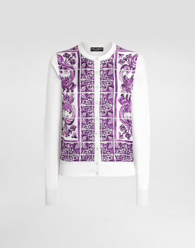 Dolce & Gabbana Women's Silk Cardigan with Majolica Print