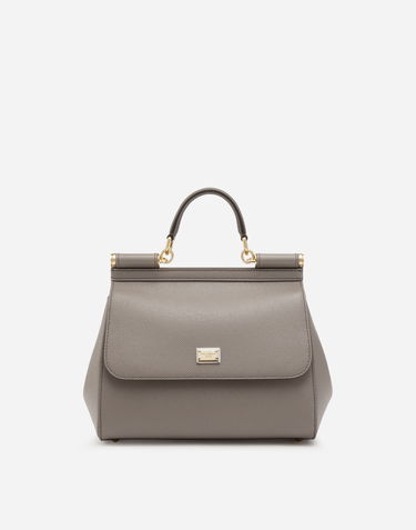 Дамска чанта Dolce & Gabbana Dolce & Gabbana Small Sicily Leather Top Handle Bag Сиво | BB6002B100180045, 0
