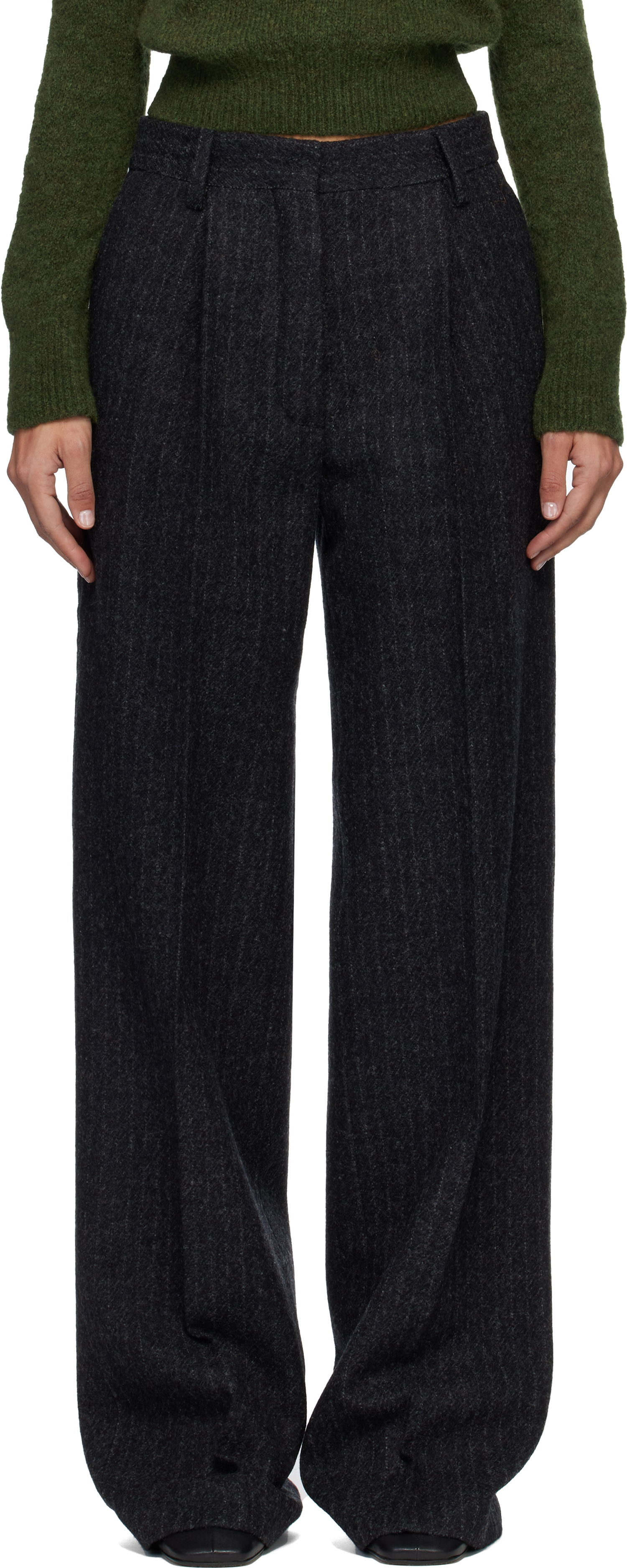 Панталони Dries Van Noten Dries Van Noten Pinstripe Pleated Wool Trousers Сиво | 252-010922-2042, 0